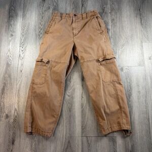 Old Navy Cargo Pants Womens Medium Brown High Rise Balloon Wide Leg Crop Twill